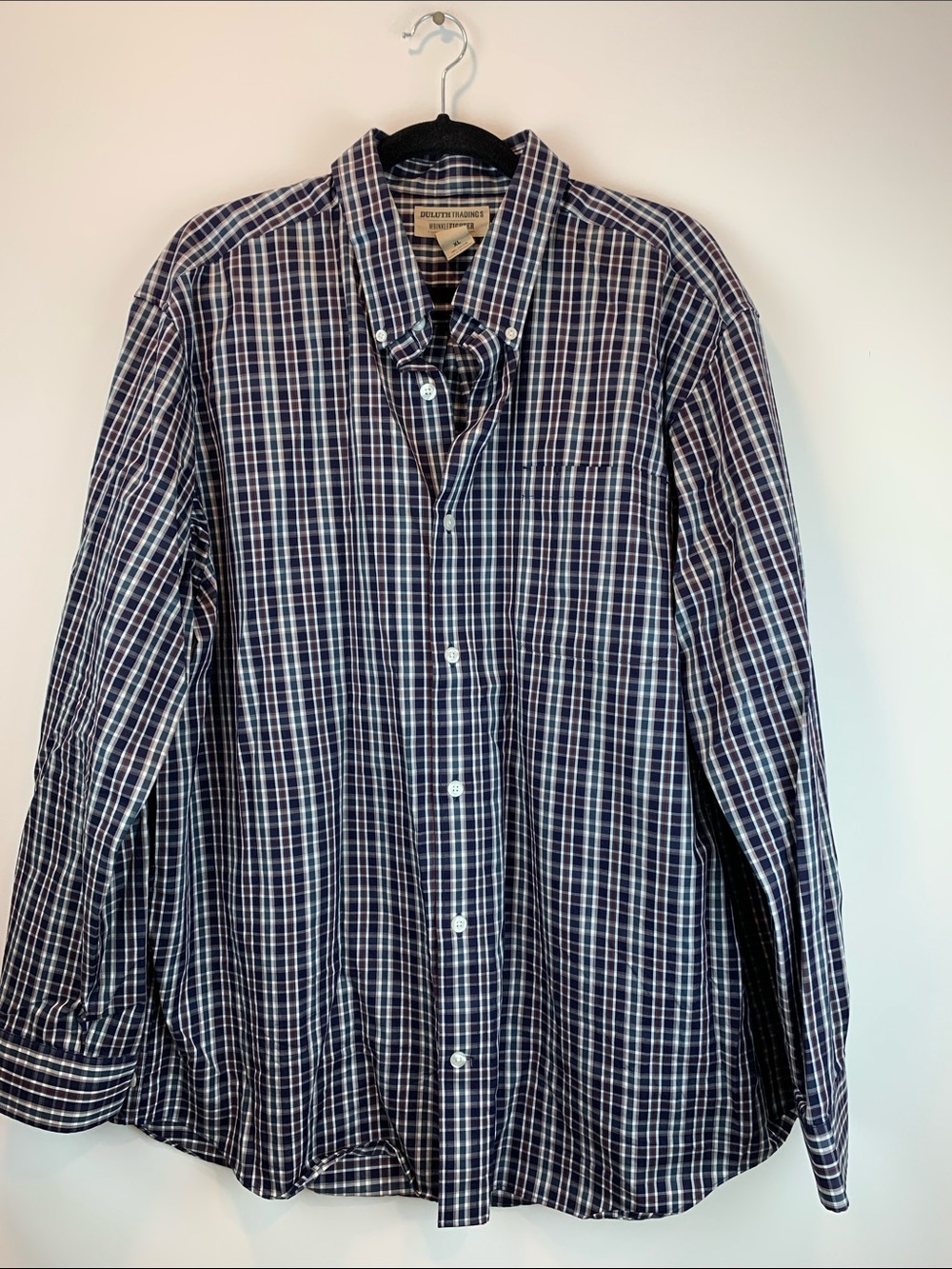 Duluth Trading Wrinkle Fighter plaid long sleeve collared shirt, size XL